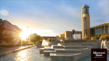 Zoom background: Hammons Fountain with setting sun.